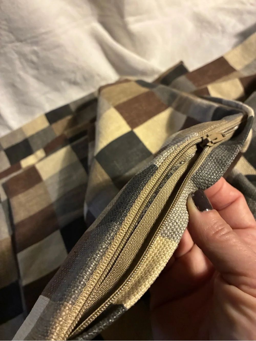 IKEA Stockholm SET 4 Checkered Neutral Ramie Throw Pillow Cases Zipper Closures